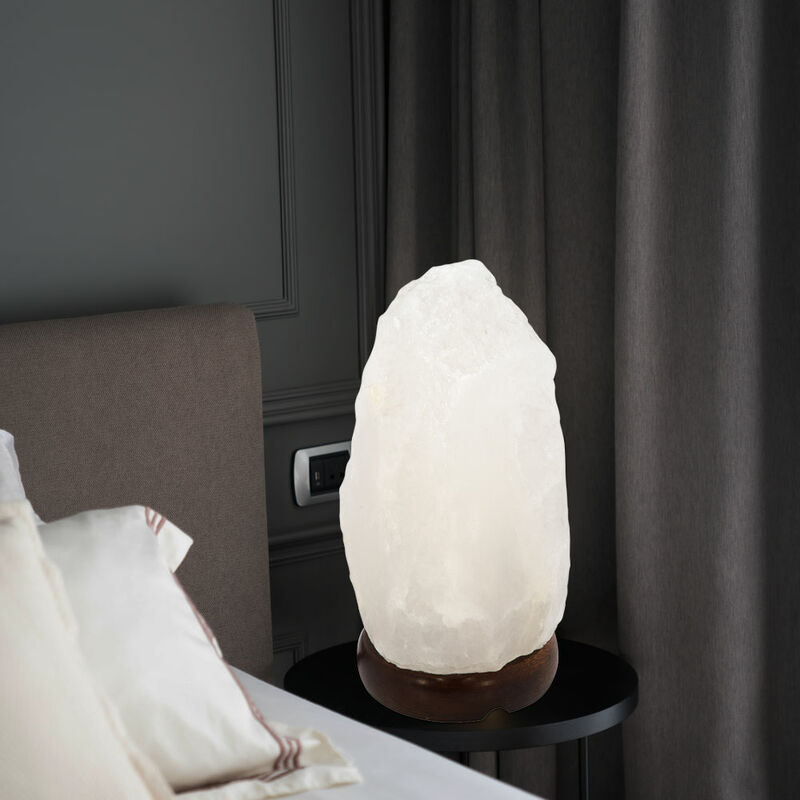 Image of Etc-shop - Portalampada di sale Lampada di cristallo di sale piccola lampada da tavolo, legno marrone scuro, bianco, 1x E14, PxH 12 x 19 cm
