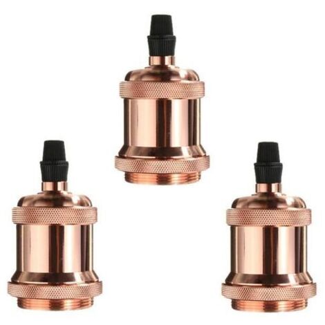Portalampada E27 Vintage in Alluminio e Ceramica, Lampada Edison Retro per Plafoniere & Lampada a Sospensione (3x Oro Rosa)