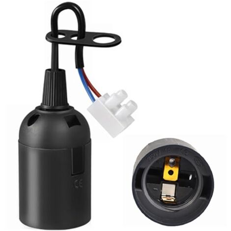 Portalampada nero per lampadine attacco grande E27 con cavo 2x0,75mm e morsettiera