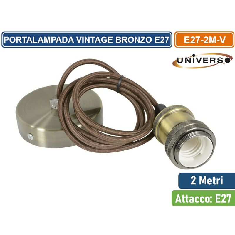 Image of Universo - lampadario portalampada a sospensione vintage bronzo per lampadine E27