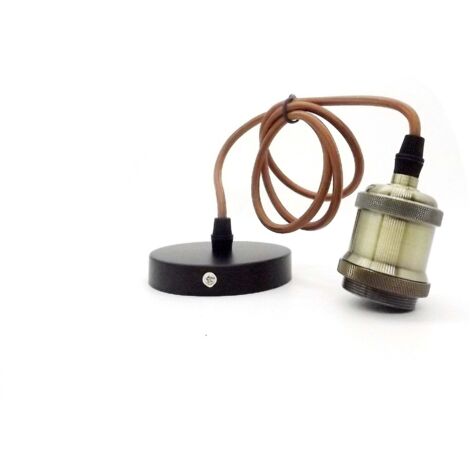 Portalámparas Colgante de Metal E27 con Cable Marrón y Florón