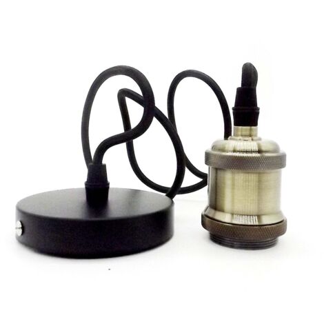 Portalámparas Colgante de Metal E27 con Cable Negro y Florón