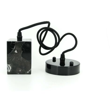 Portalámparas Colgante E27 de Mármol Negro con Cable y Florón