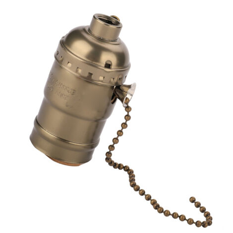 Portalámparas de aluminio estilo vintage E27 con cadena para lámpara de escritorio, base de rosca (bronce)