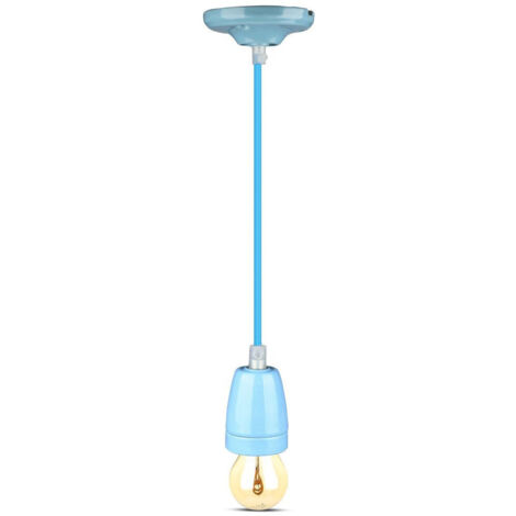Portalámparas de porcelana V-TAC E27 (máx. 60 W), color azul y cable tipo cuerda