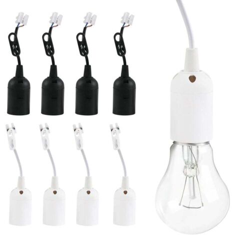 Portalámparas E27, 8 piezas, base de plástico con cable, para cocinas de oficina, iluminación de plantas y acuarios.