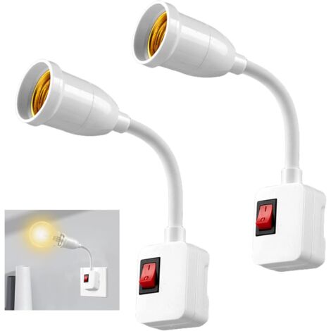 Portalámparas E27 de 2 piezas con interruptor: portalámparas con base E27, portalámparas con cuello de cisne flexible de 20 cm, luz de lectura ajustable 360 para lámparas de cocina, apliques y bombill