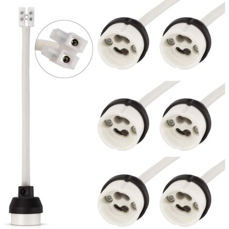 Portalámparas GU10, cable de 0,75 mm², 15 cm/150 mm, conector de base cerámica GU10 para bombilla GU10, 0-250 V, 2 A, 6 paquetes