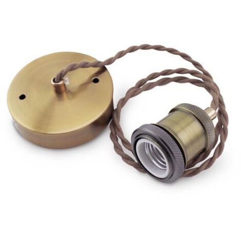 Portalámparas latón colgante E27 1M cable trenzado dorado