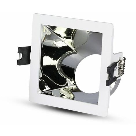 Portalámparas LED empotrable cuadrado GU10 V-TAC, blanco, con soporte angular cromado