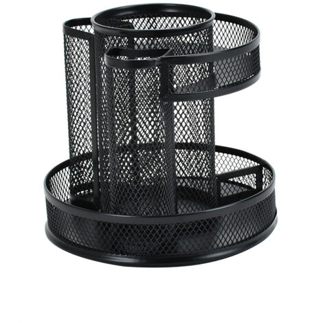 Portalápices giratorio de 360 grados, de metal, de gran capacidad para guardar cosméticos (negro)