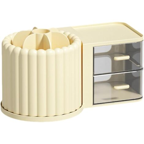 Portalápices giratorio/organizador de brochas de maquillaje, práctico soporte para brochas de maquillaje, organizador de bolígrafos de escritorio, portalápices (amarillo)
