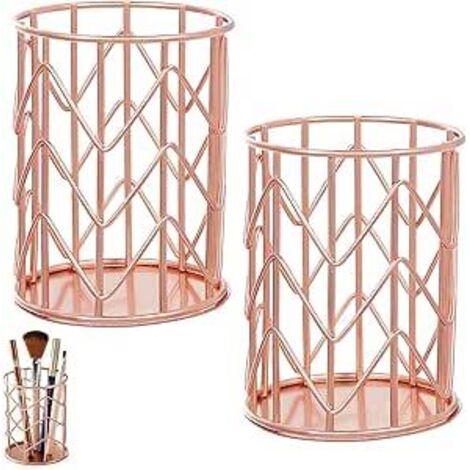 Portalápices metálico de 2 piezas, portalápices de escritorio multifuncional, caja para guardar bolígrafos, portalápices redondo perforado, ideal para el hogar, la escuela y la oficina (oro rosa, 10  