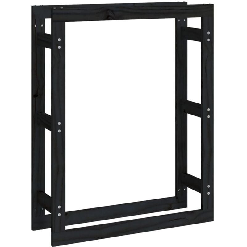 Portalegna Nero 80x25x100 cm in Legno Massello di Pino Vidaxl