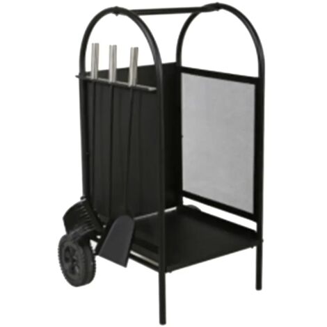 portalegna in metallo con ruote nero e 3 accessori