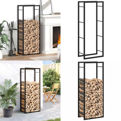 Portalegna Nero Opaco 50x28x132 cm in Acciaio - Legna da ardere - Rastrelliera per legno