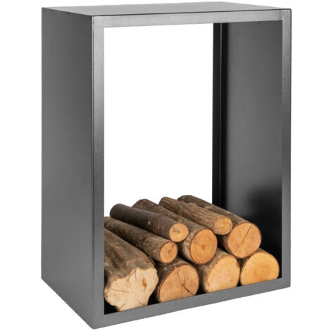Portalegna per Camino 60x35x80cm in Ferro Verniciato Grigio Martellato