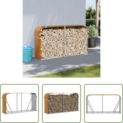Portalegna per camino -  Portaceppi Effetto Legno 180x45x100 cm in Acciaio Zincato