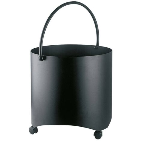 Portalegna tondo con ruote acciaio nero h.40 d. 44 cm. Made in Italy