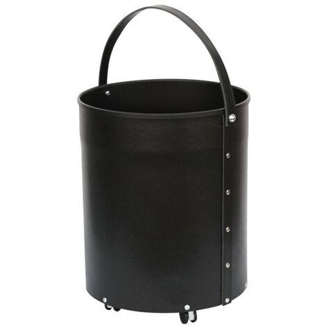 Portalegna tondo con ruote ecopelle nero d.38 h. 50 cm.  Made in Italy