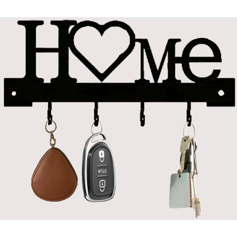 Portallaves de metal para montar en la pared, 4 ganchos, colgador de llaves negro, llavero creativo, gancho de metal decorativo para pasillo,