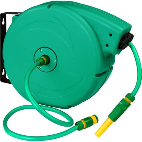 Portamangueras - enrollador de manguera, porta mangueras para jardín con boquilla, recogedor de manguera automático - 20 m