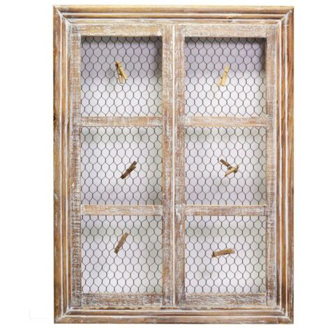 Portamemo legno finestra con mollette rettangolare cm 46x61x5