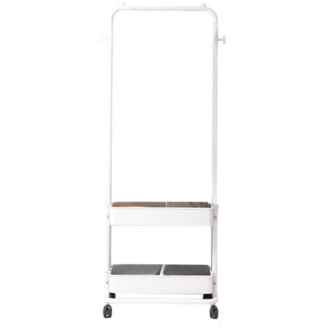 Portant 3 en 1 pour vêtements, chaussures et accessoires, avec 2 paniers à 2 niveaux et 2 crochets latéraux. Chariot de rangement mobile pour salon, chambre, dressing ou entrée (blanc).