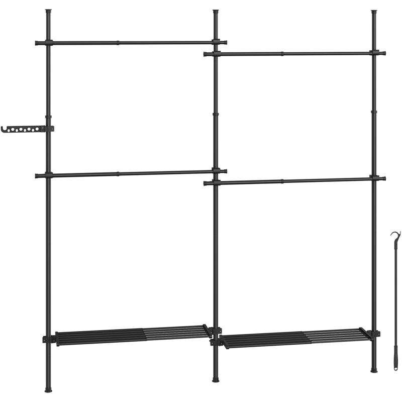 Songmics - Portant à Vêtement du Sol au Plafond, Portique Vêtement Stable, Rangement 3 Niveaux, Étagère Extensible, Bras de Support Pliable, Barres