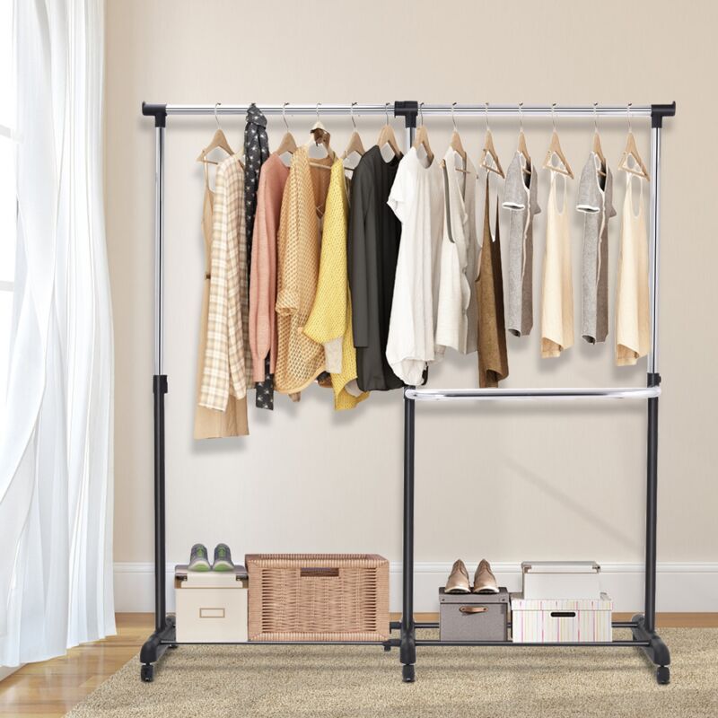 Portant à Vêtement Mobile et Télescopique Hauteur Largeur Réglables Capacité 20kg 91-160x43x93-168cm Noir et Argent CW6729 design in