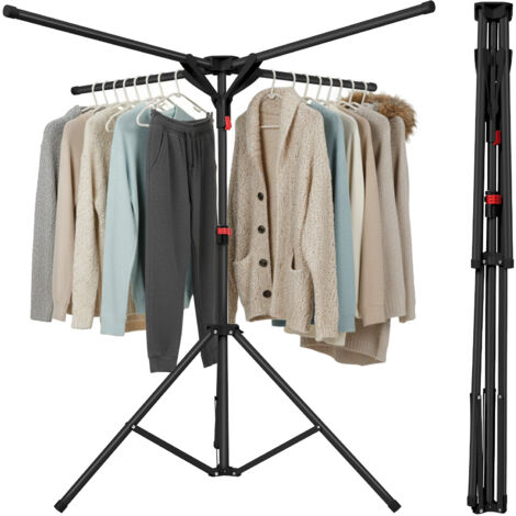 Portant à Vêtements, 4 bras rétractables, pliable, Charge Max.80 kg, pour les balcons, les salles de bains, les buanderies ou les vérandas, Noir