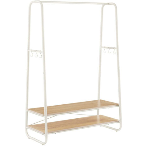 Portant à vêtements 45 x 100 x 160 cm industriel porte-vêtements robuste avec 2 étagères 6 crochets en s cadre en acier pour chambre style industriel blanc