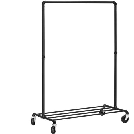 Portant à Vêtements à Roulettes, Porte-manteaux, Penderie, Charge 90 kg, avec Tringle et Étagère de Rangement, Style Industriel, pour Chambre, Buanderie