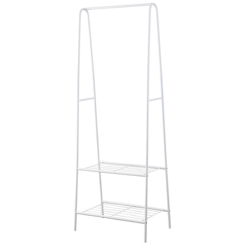 Portant à vêtements tringle cintre rangement 2 compartiments rangement chaussures en métal HxlxP: 160 x 59,5 x 36,5 cm blanc