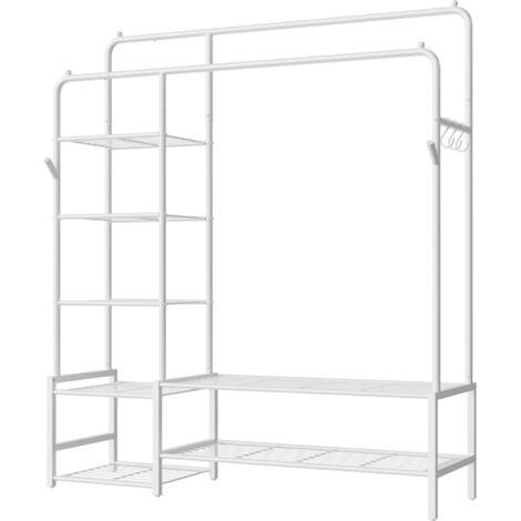 Portant à Vêtements, Armoire Ouverte, Portemanteau avec 7 Étagères, Tringle à vêtements, Blanc