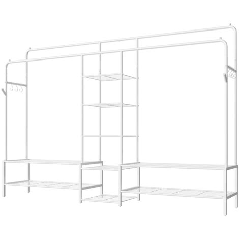 Portant à Vêtements, Armoire Ouverte, Portemanteau avec 9 Étagères, Tringle à vêtements, Blanc