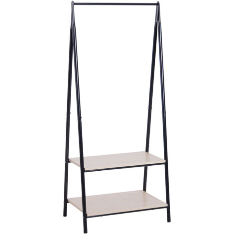 Portant à vêtements autoportant avec 2 étagères de rangement, barre de suspension et structure en acier, 64 x 42,5 x 149 cm, noir