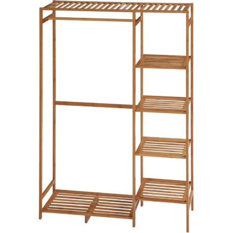 Portant à vêtements autoportant en bambou avec étagères de rangement et tringle, 90 x 30 x 145 cm, naturel