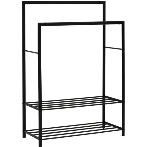Portant à vêtements avec 2 étagères en métal coloris noir - Longueur 117 x Profondeur 50 x Hauteur 170  cm