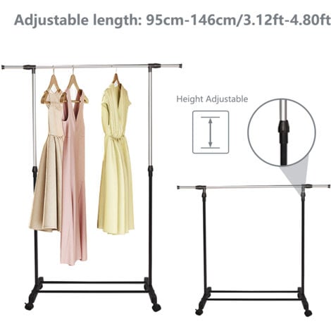 FLASIDU Portant à Vêtements avec Roulettes Mobile Télescopique en Acier inoxydable Hauteur et Largeur Réglables