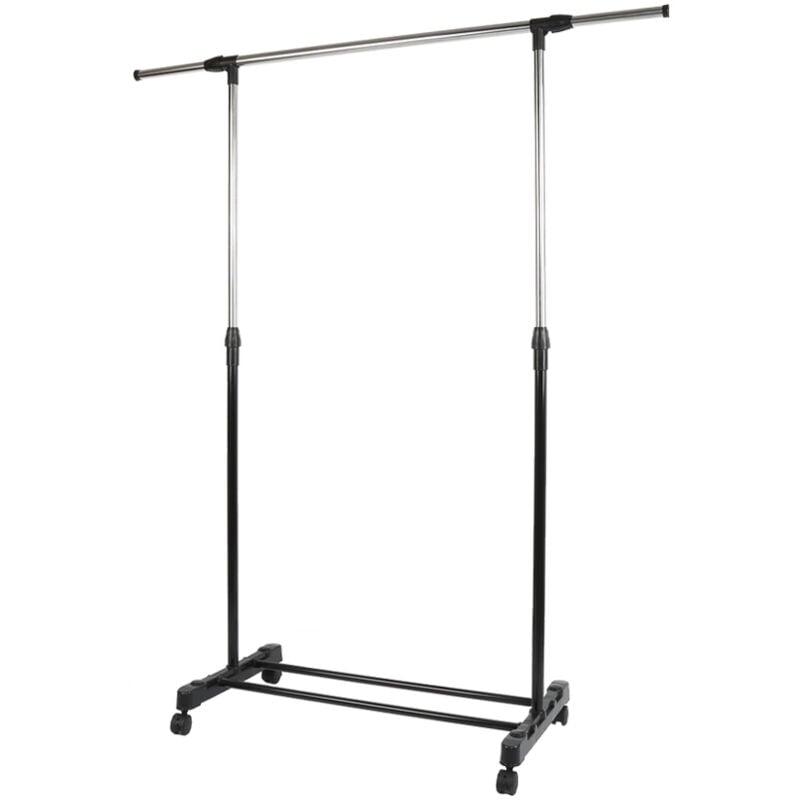 Portant à Vêtements avec Roulettes Mobile Télescopique en Acier inoxydable Hauteur et Largeur Réglables - Noir-argent