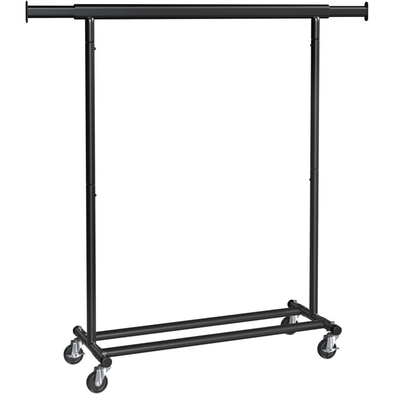 Portant à Vêtements avec Roulettes, Tringle Extensible pour Charge Lourde, Porte-manteau, Rangement Vêtement, Capacité de Charge 90 kg - Noir