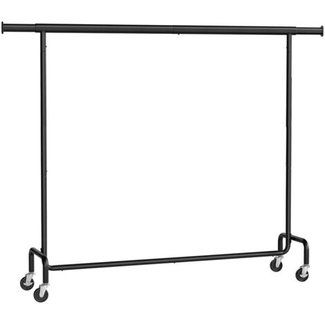 Portant à Vêtements avec Roulettes, Tringle Extensible pour Charge Lourde, Capacité de Charge 110 kg, 45 x (160-200) x 162,9 cm, Porte-manteau, en Métal, Chromé, Noir Mat