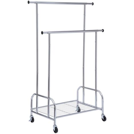 Portant à vêtements double avec étagère grille, extensible, chrome