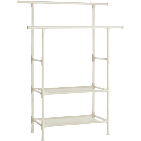 Portant à vêtements Double Barre, Portemanteau, Penderie, Organisateur, en métal, avec étagère de Rangement à 2 Niveaux, Charge 80 kg, Montage Facile, Blanc RDR02WT