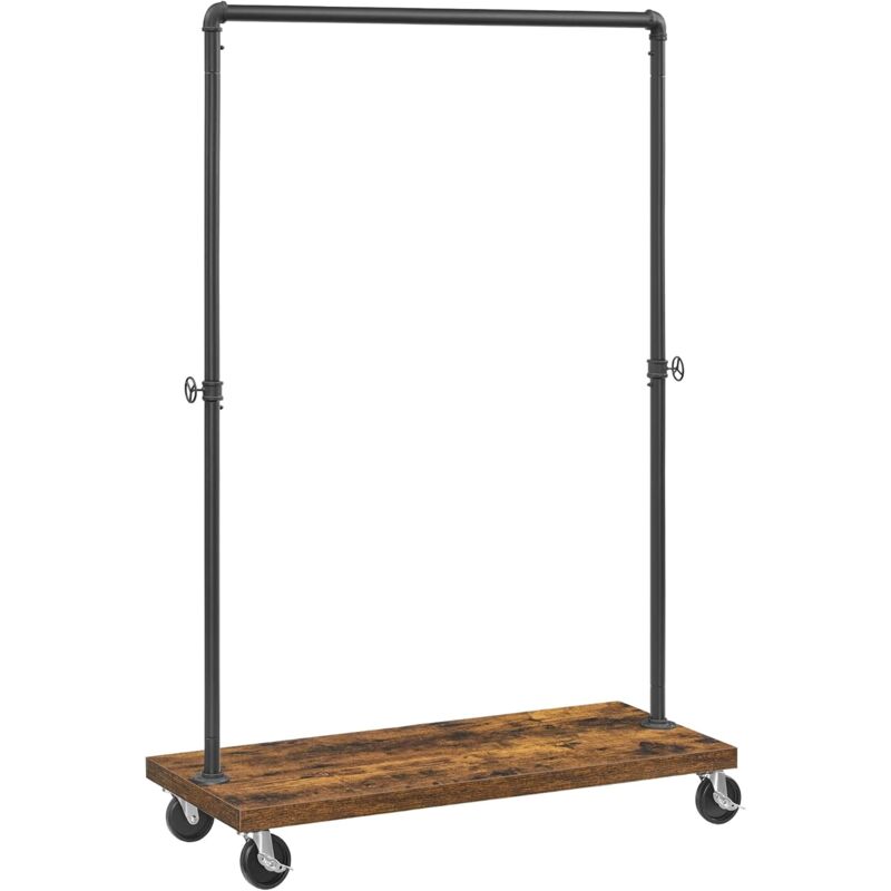 Vasagle - Portant à Vêtements Durable HSR65BX - Barre supérieure pour une Charge jusqu'à 90 kg - Roulante Industriel avec Étagère - Roulettes