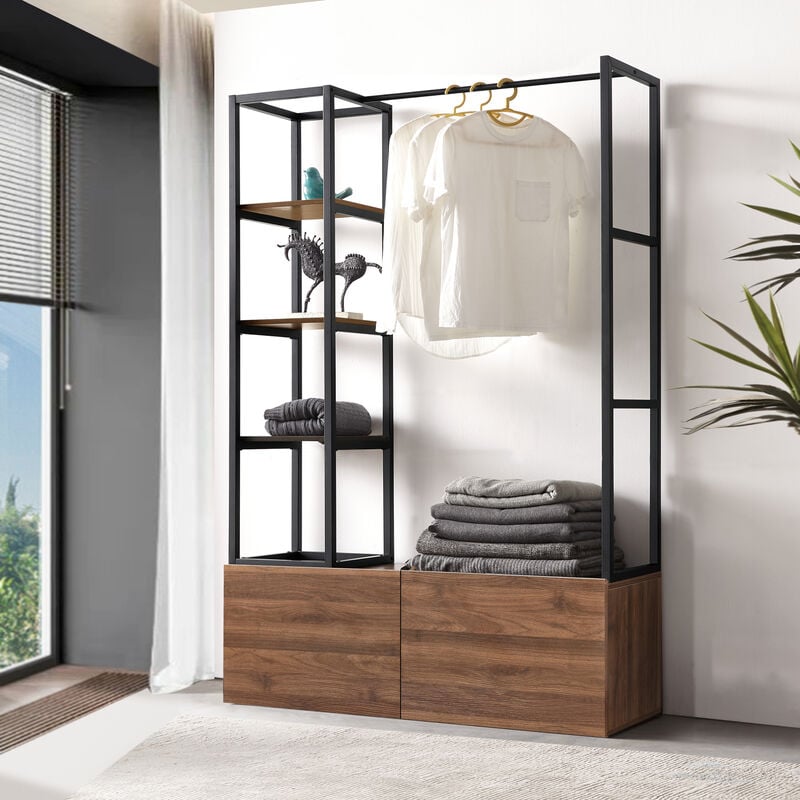 Portant à vêtements Egmating métal mdf 180 x 120 x 40 cm noir effet noyer [en.casa]