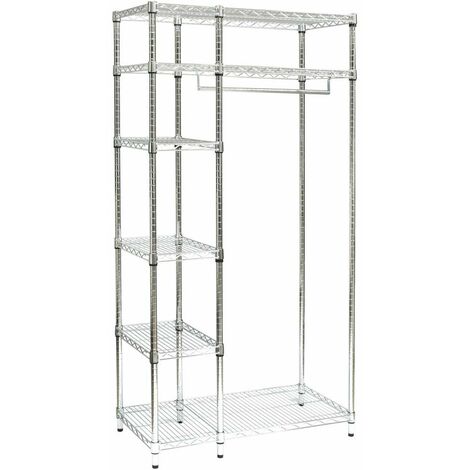 Portant à vêtements métallique 46 x 91 x h. 180 cm – Fil d'acier chromé – 5 casiers pour rangement – Cuisine, salle de bains, garage – Archimede - CM 46 X