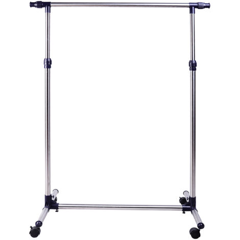 Portant à vêtements en acier inoxydable avec 4 roulettes, hauteur et longueur réglables, 95 x 45 x 170 cm