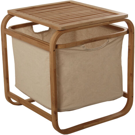 Portant à vêtements en bois de bambou avec panier en lin brut 45x45x50 cm, assemblage requis